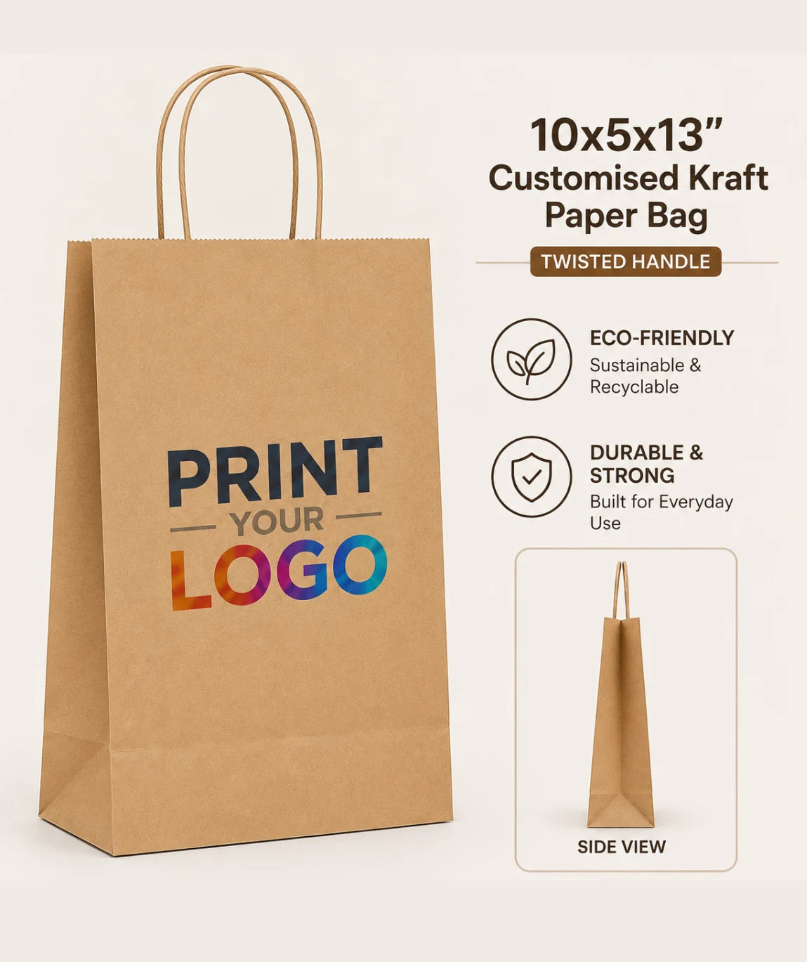 "10x5x13"  Customised Kraft Paper Bag - Twisted Handle