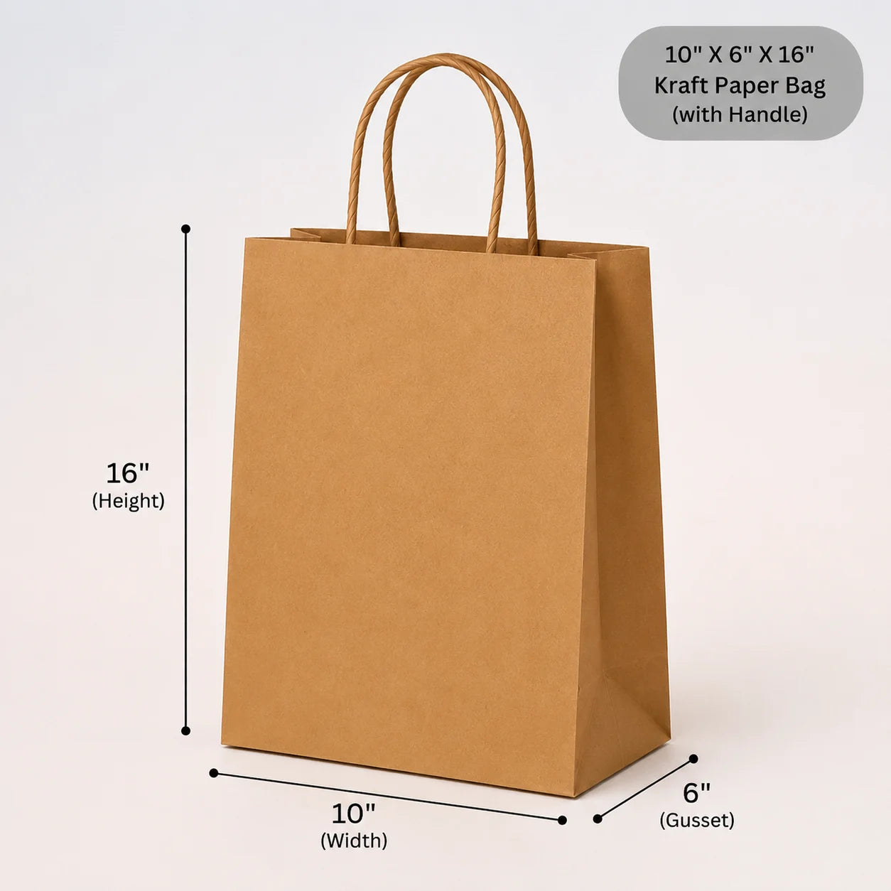 10" X 6" X 16" kraft paper bags with handle (pack of 500)
