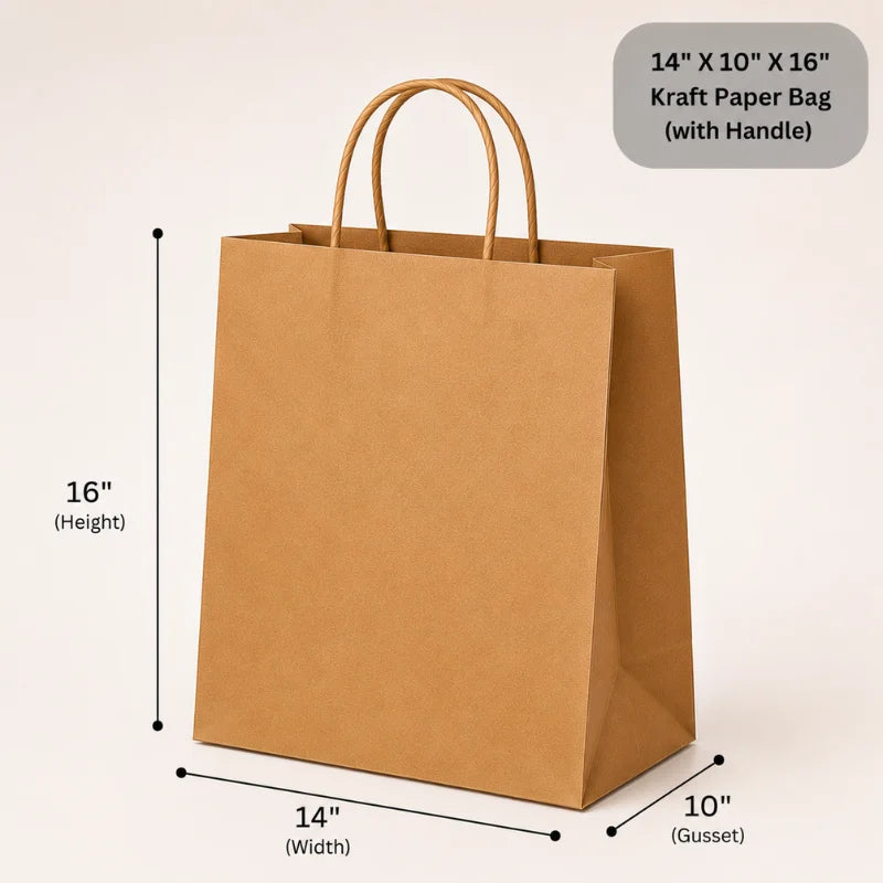 14" X 10" X 16" kraft paper bags with handle (pack of 250)