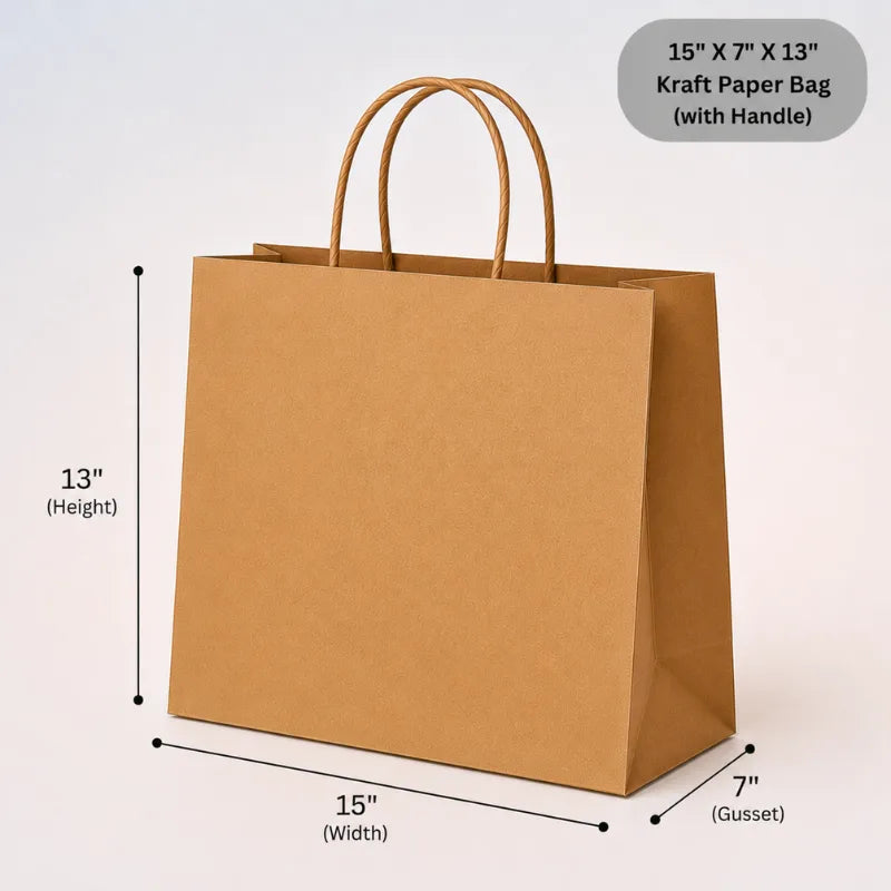 15'' X 7'' X 13" kraft paper bags with handle (pack of 250)