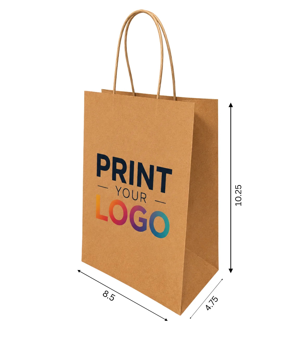 Custom Printed Cub Kraft Paper Bags (8.5" x 4.75" x 10.25") with Twist Handles