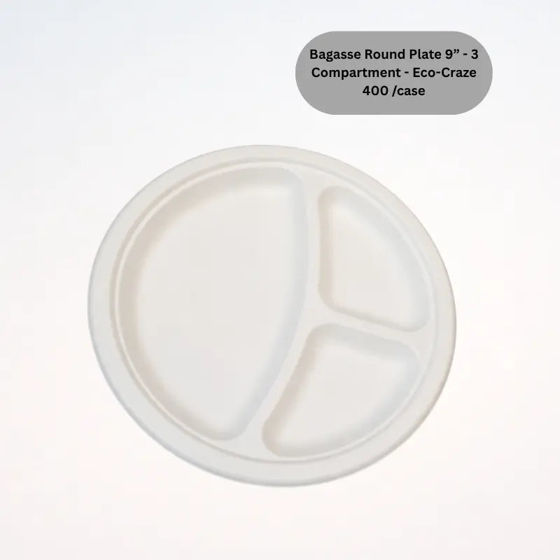 Bagasse Round Plate 9” - 3 Compartment - Eco-Craze