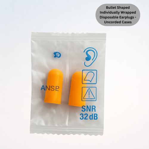 Bullet Shaped Individually Wrapped Disposable Earplugs - Uncorded