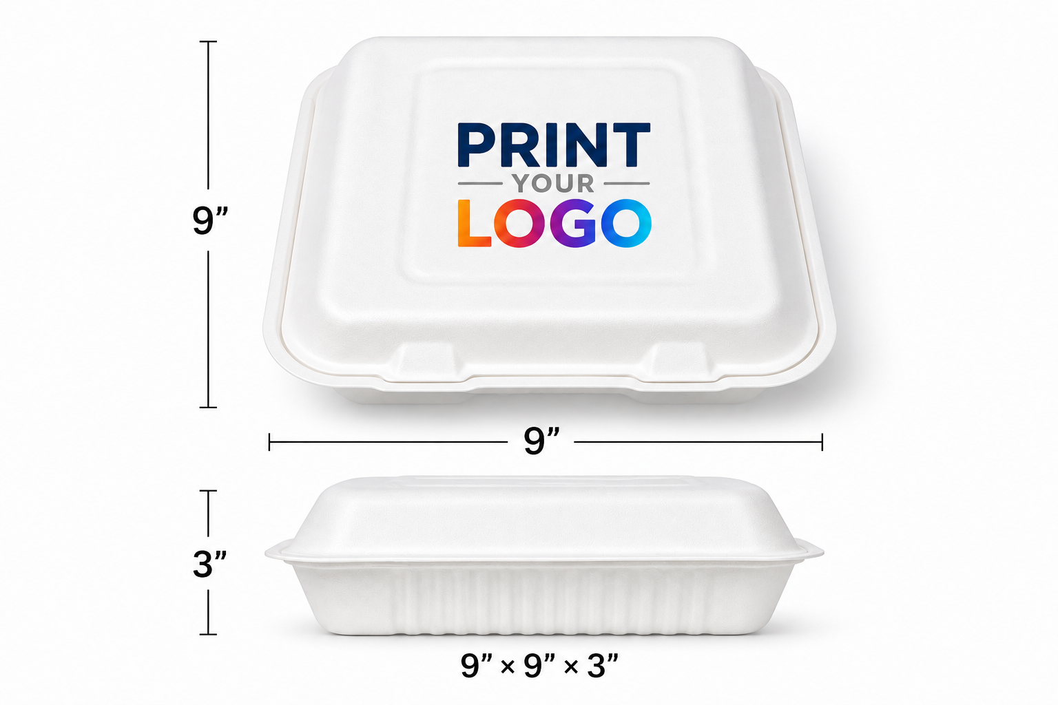 Customised Bagasse Clamshell Container - 9"x 9”x 3”