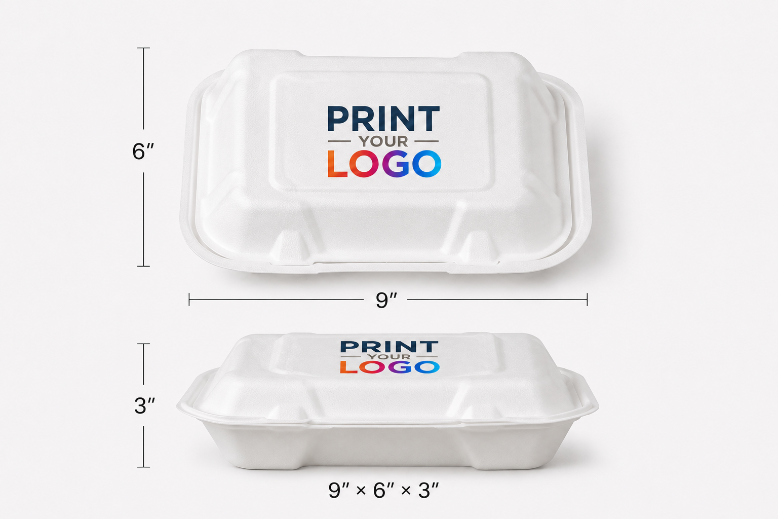 Customised Bagasse Clamshell Container - 9"x 6” x 3”