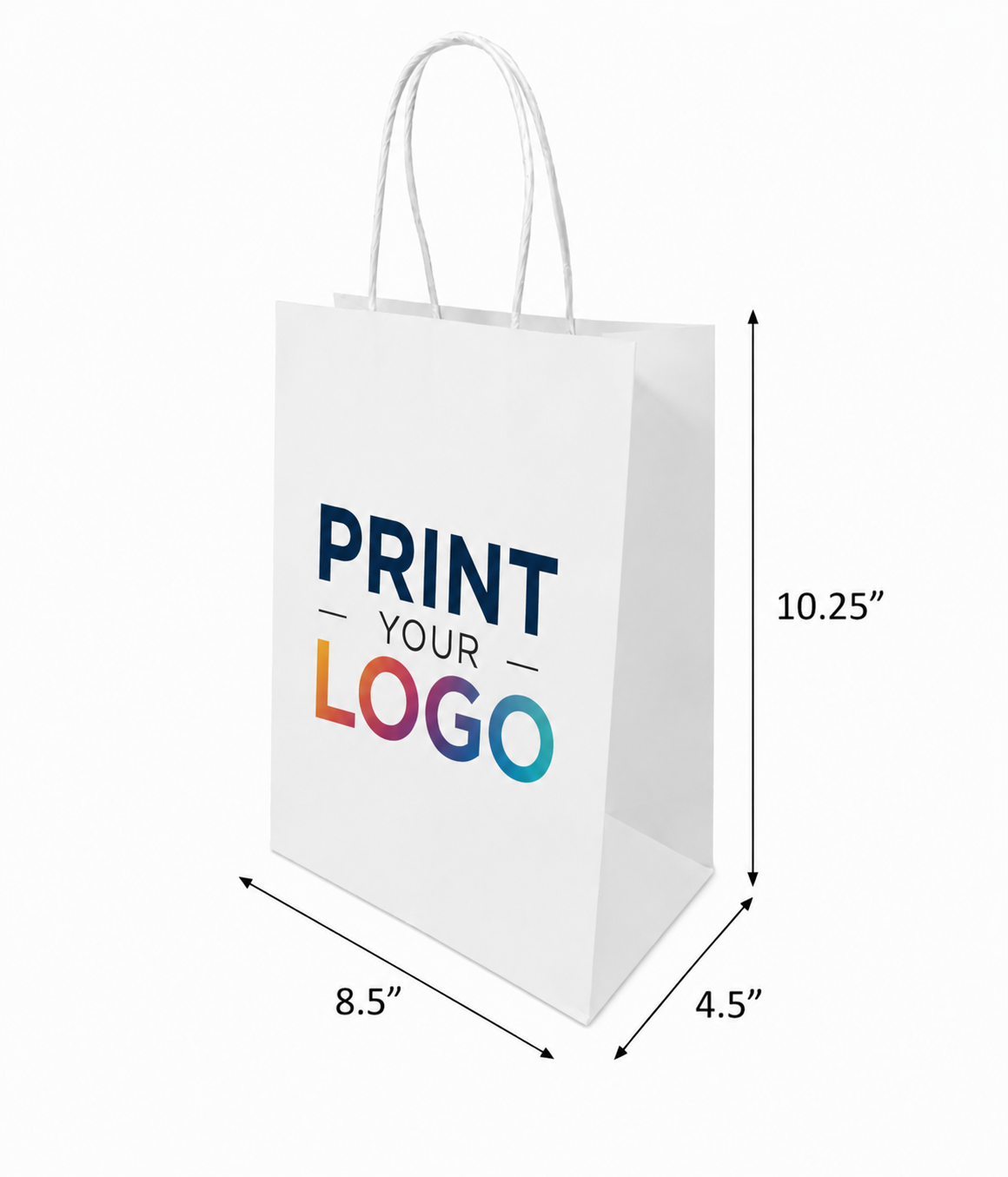 Custom Printed Cub Paper Bag – White – 8.5" x 4.75" x 10.25" – Twist Handle