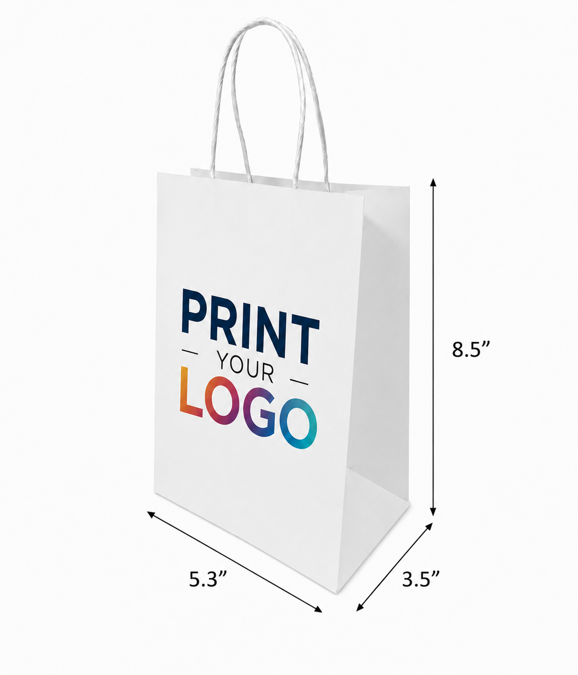 Custom Printed Gem White Paper Bags (5.3" x 3.5" x 8.5") with Twist Handles