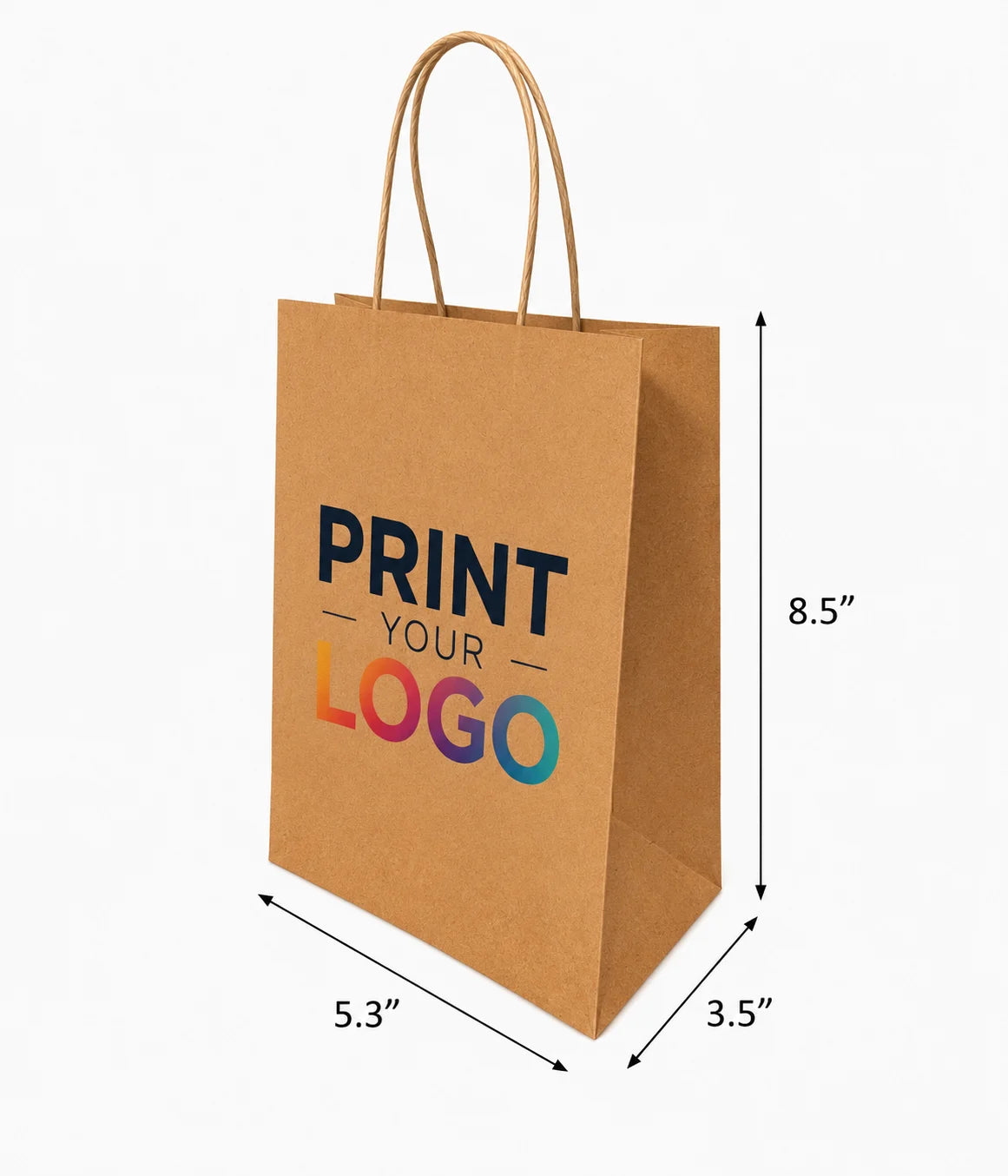 Custom Printed Gem Kraft Paper Bags (5.3" x 3.5" x 8.5") with Twist Handles