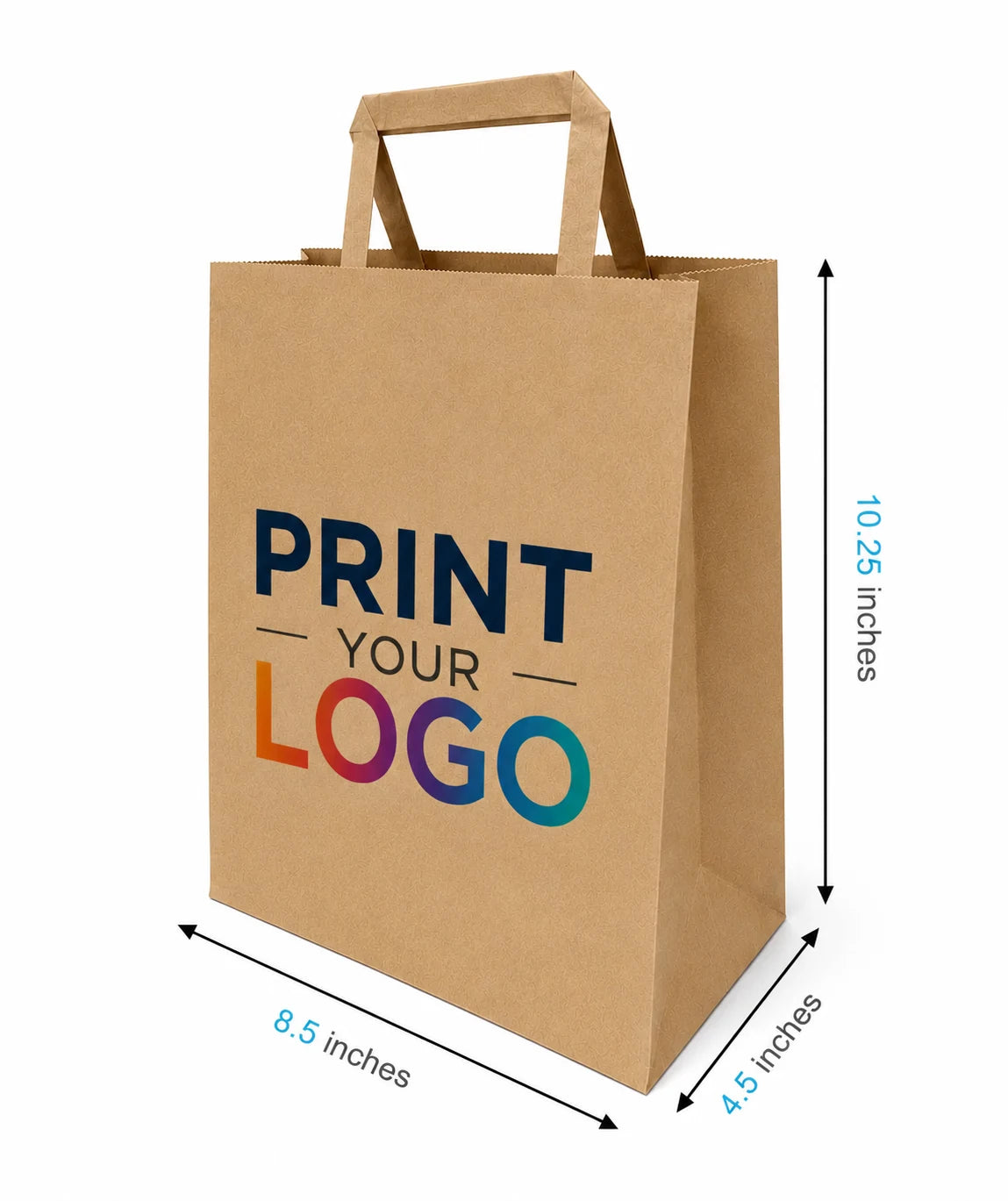 Custom Printed Cub Kraft Paper Bags 8.5" x 4.75" x 10.25" with Flat Handles