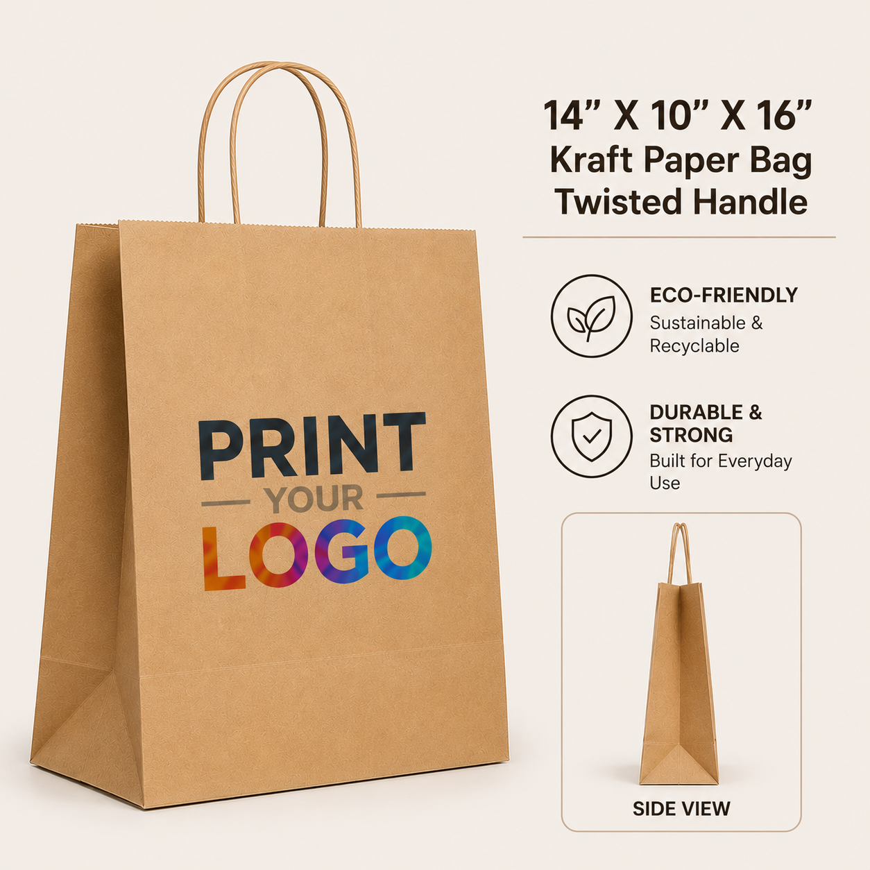 Custom printed 14" X 10" X 16" Kraft Paper Bag - Twisted Handle