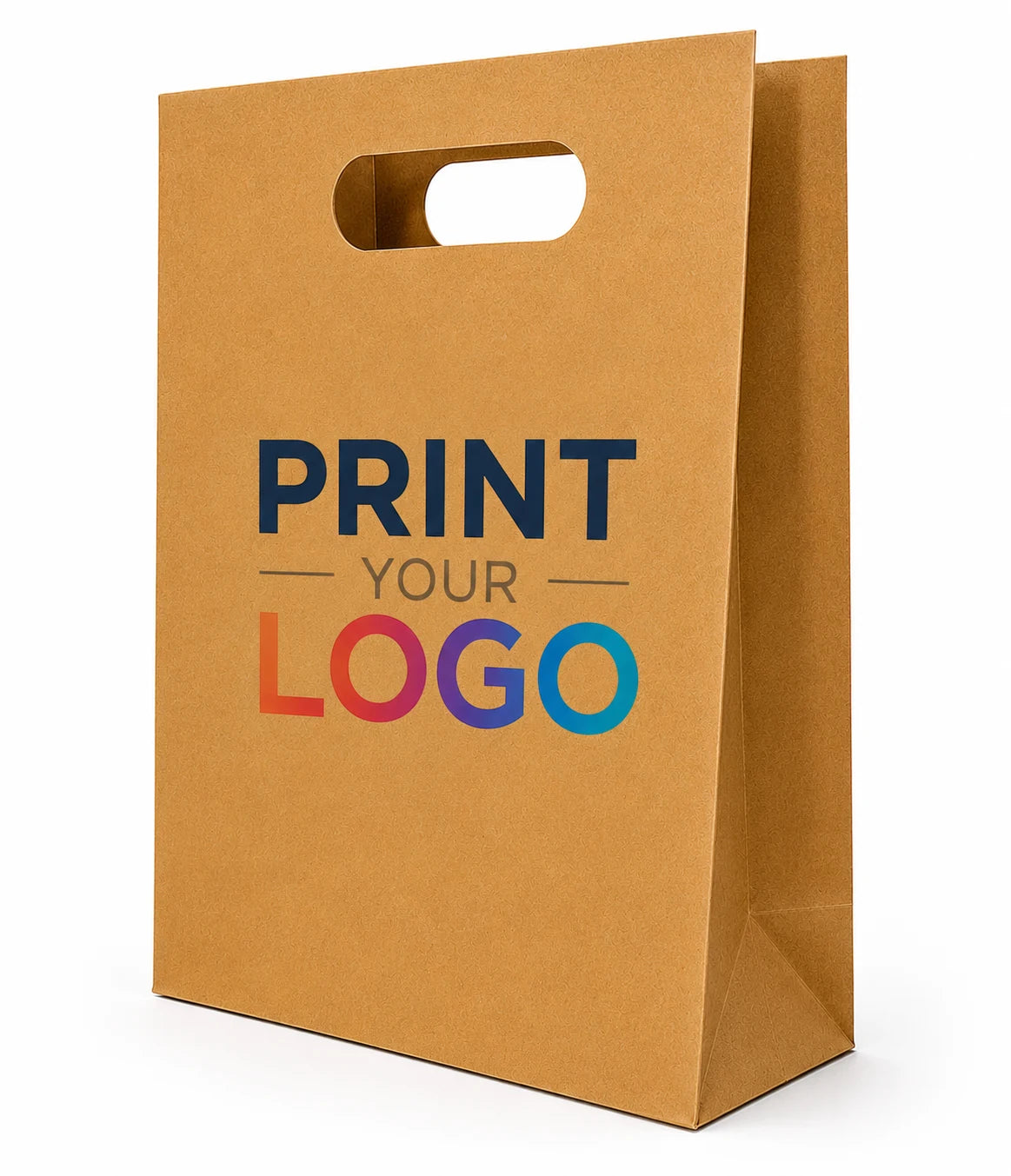 Custom Printed Snack Kraft Paper Bags 7.125" x 3.25" x 10.75" with Die-Cut Handles