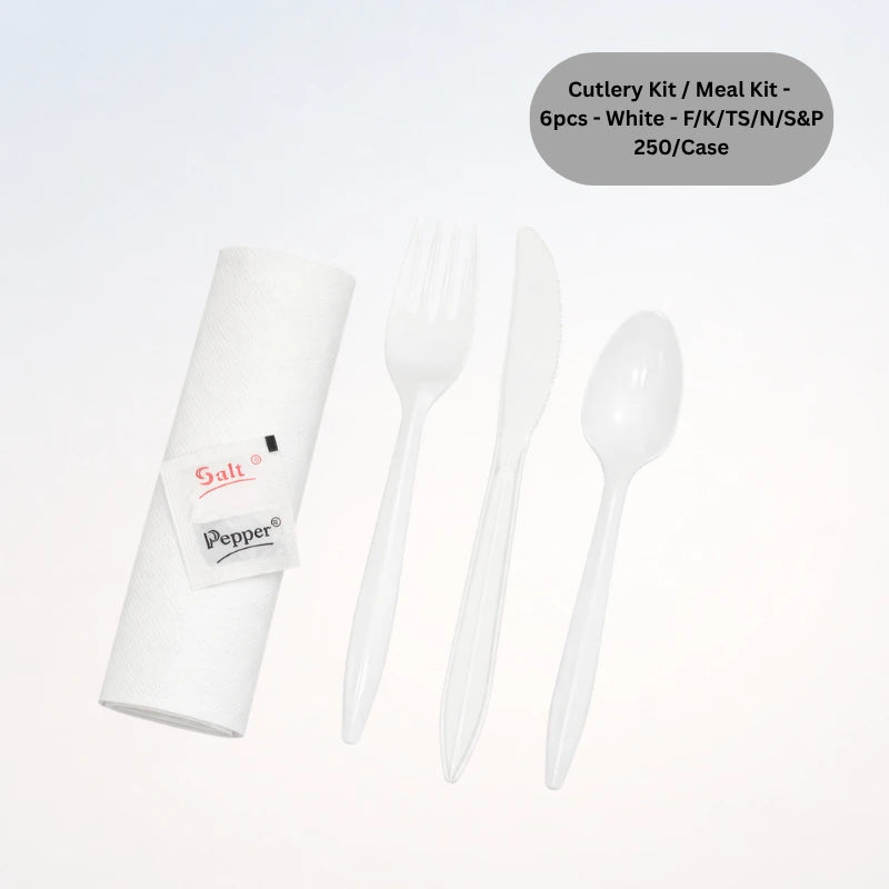 Cutlery Kit / Meal Kit - 6pcs - White - F/K/TS/N/S&P