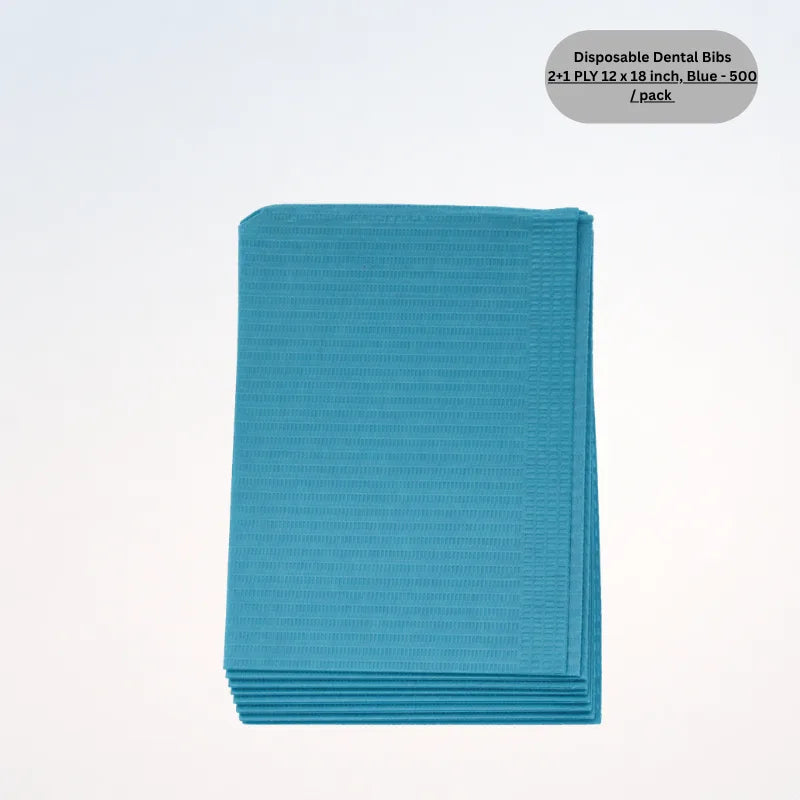 Disposable Dental Bibs -2+1 PLY 12 x 18 inch, Blue - 500 / pack