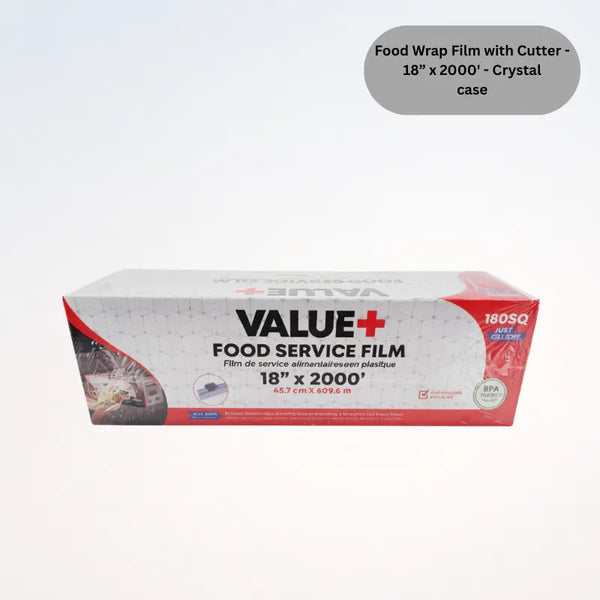 Food Wrap Film with Cutter - 18” x 2000' - Crystal
