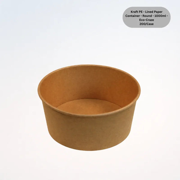 Kraft PE - Lined Paper Container - Round - 1000ml - Eco-Craze