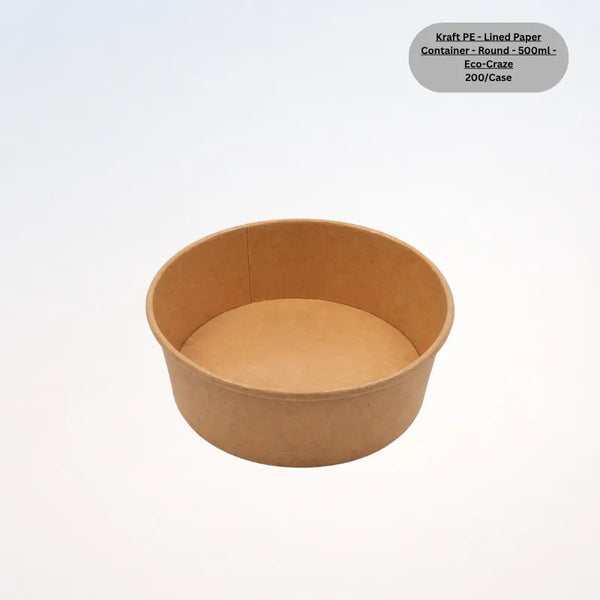 Kraft PE - Lined Paper Container - Round - 500ml - Eco-Craze