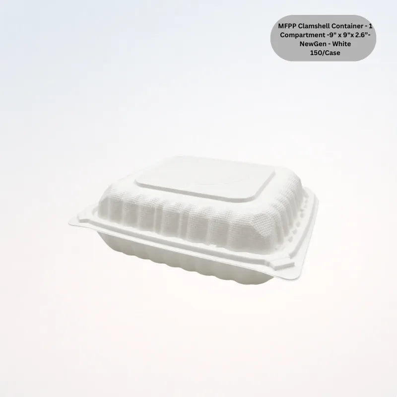 MFPP Clamshell Container - 1 Compartment -9" x 9"x 2.6”- NewGen - White
