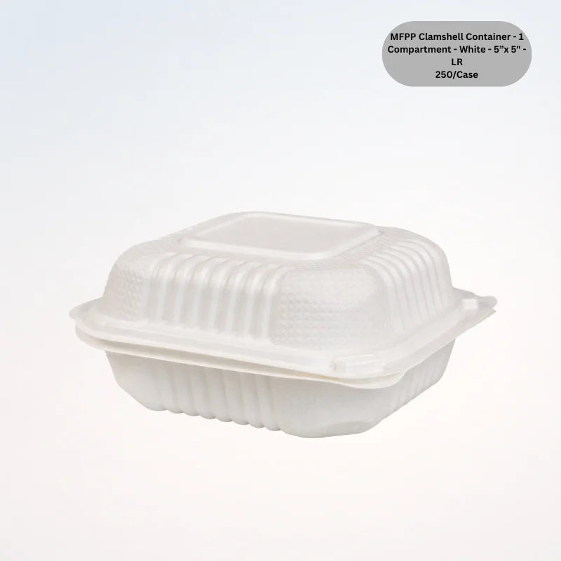 MFPP Clamshell Container - 1 Compartment - White - 5”x 5" - LR