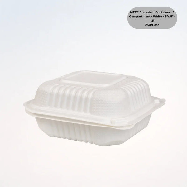 MFPP Clamshell Container - 1 Compartment - White - 5”x 5