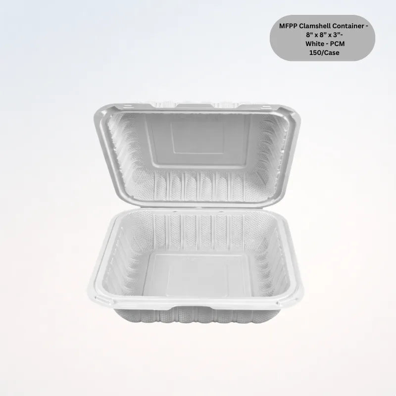 MFPP Clamshell Container -  8" x 8” x 3”-  White - PCM 150/Case