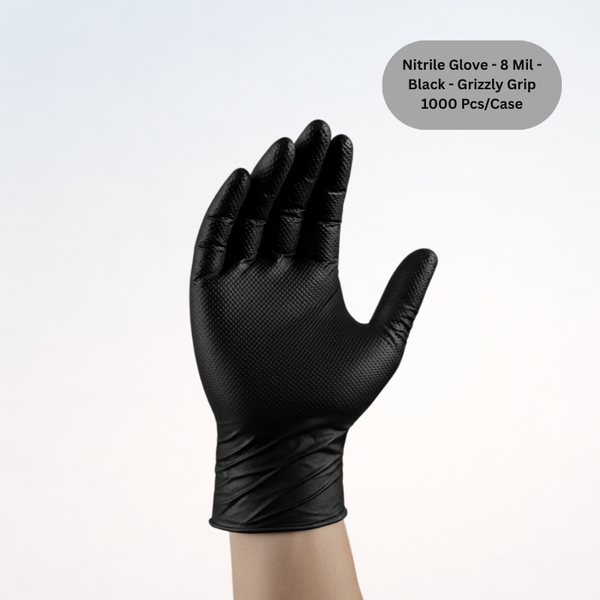 Nitrile Glove - 8 Mil - Black - Grizzly Grip