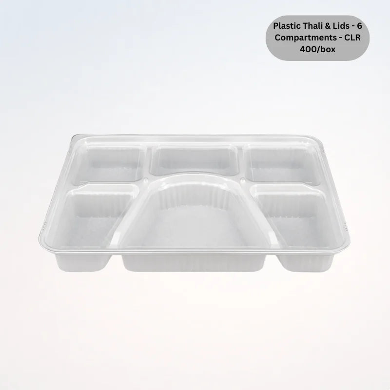 Plastic Thali & Lids - 6 Compartments - CLR