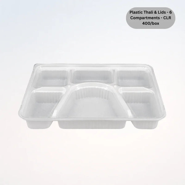 Plastic Thali & Lids - 6 Compartments - CLR