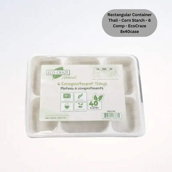 Rectangular Container Thali - Corn Starch - 6 Comp - EcoCraze