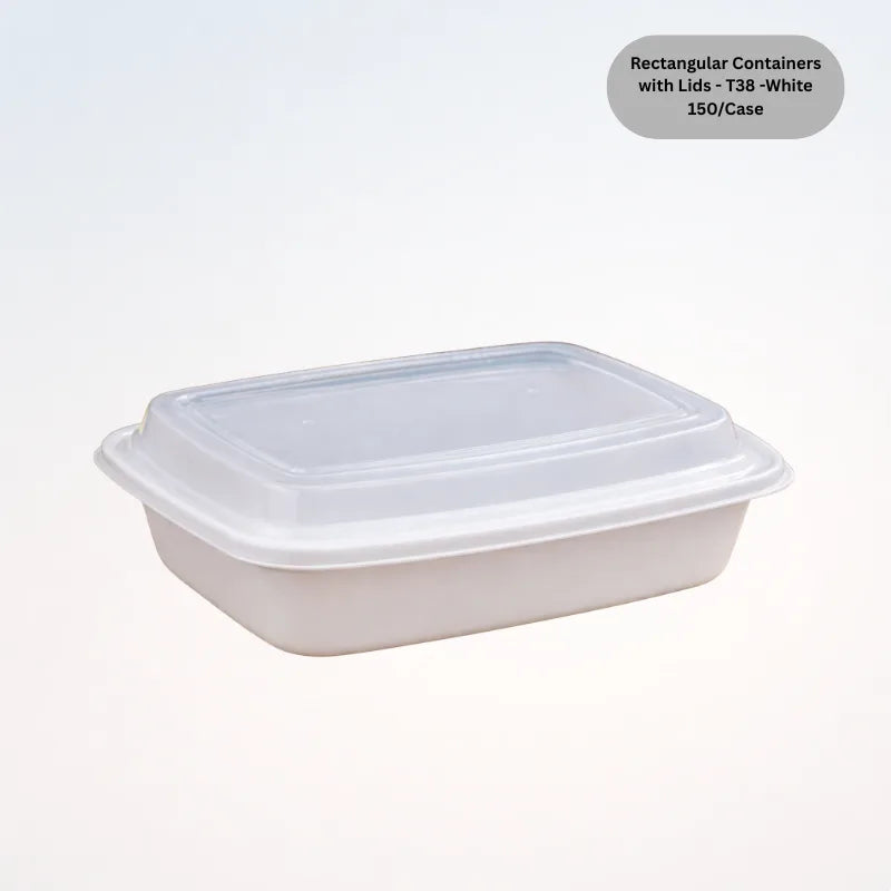 Empty Rectangular Container 38 oz Rectangular Containers with Lids T38 White | Airtight Food Storage