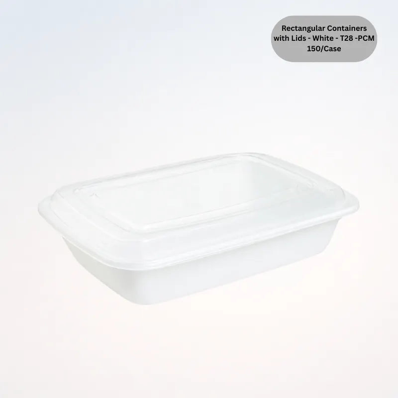 Rectangular Containers with Lids - White - T28 -PCM