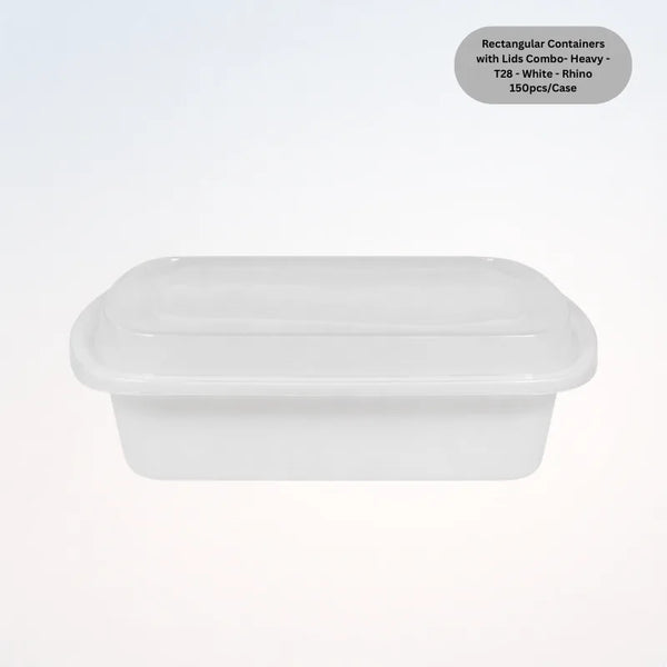 Rectangular Containers with Lids Combo- Heavy -T28 - White - Rhino