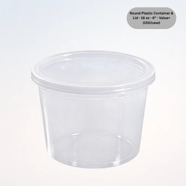 Round Plastic Container & Lid - 16 oz - 6