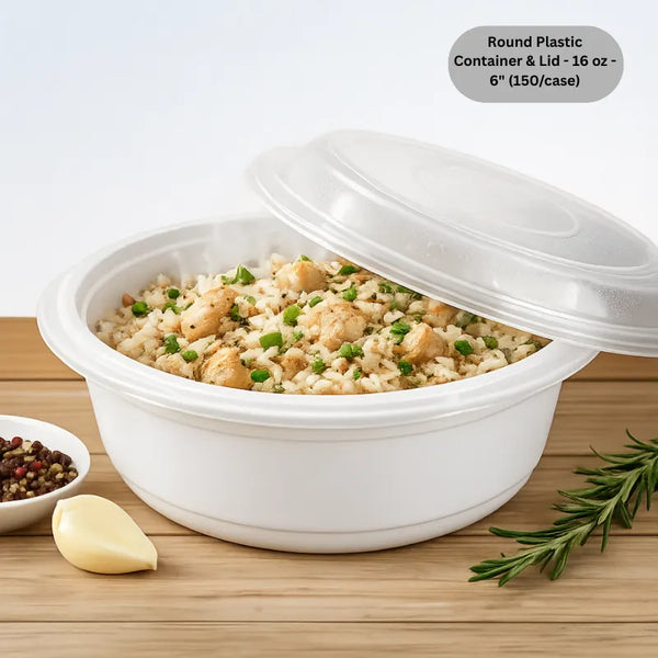 Round Plastic Container & Lid - 16 oz - 6