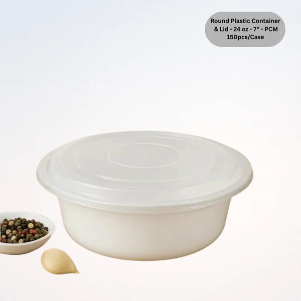 Round Plastic Container & Lid - 24 oz - 7