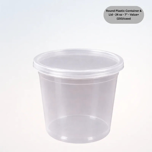 Round Plastic Container & Lid - 24 oz - 7