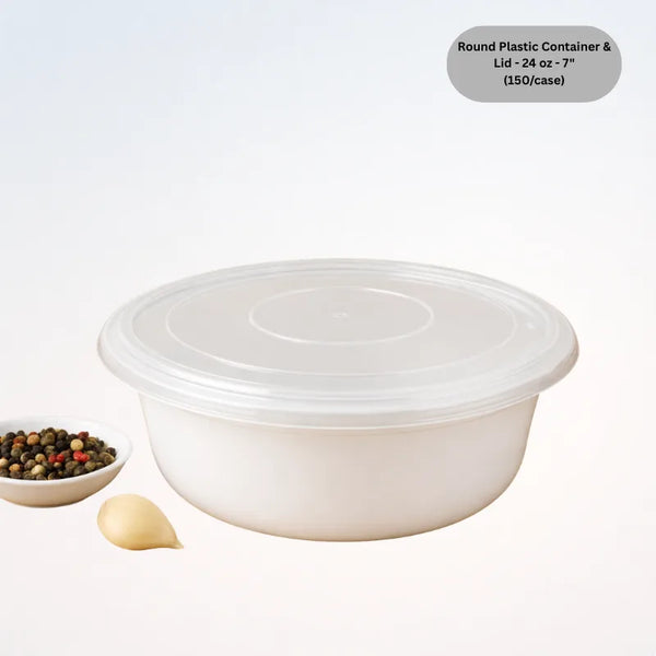 Round Plastic Container & Lid - 24 oz - 7