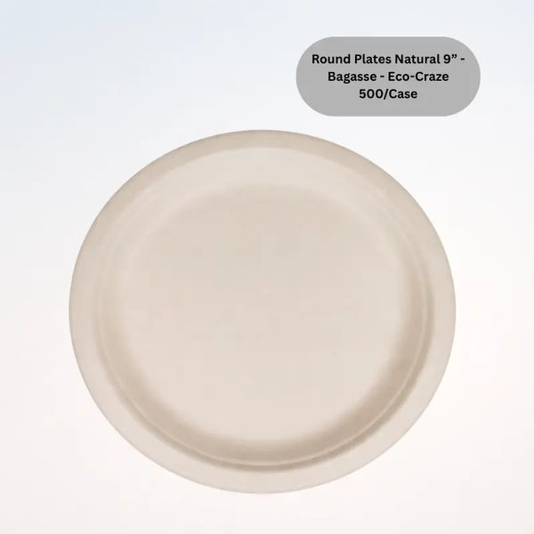 Round Plates Natural 9” - Bagasse - Eco-Craze