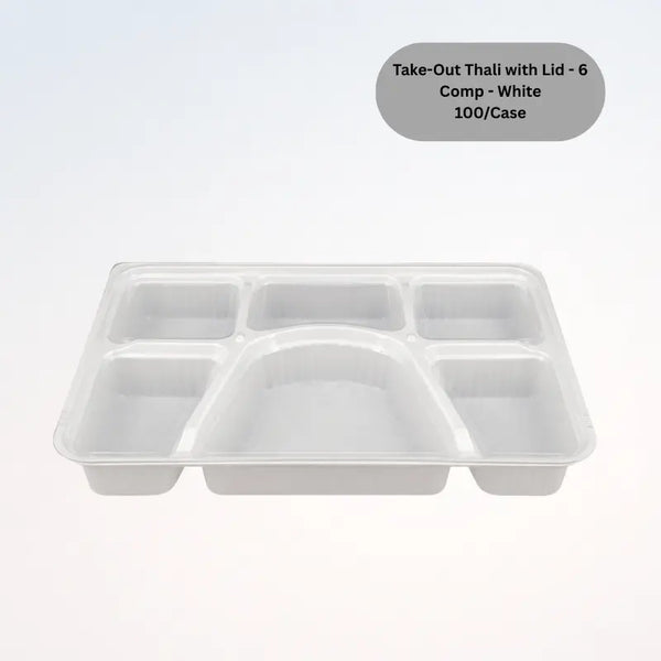Take Out Thali with Lid - 6 Comp - White