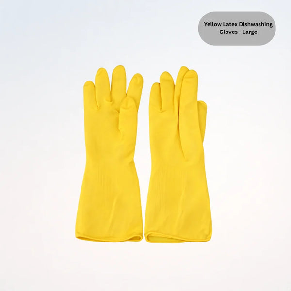 Yellow Latex Dishwashing Gloves - Large