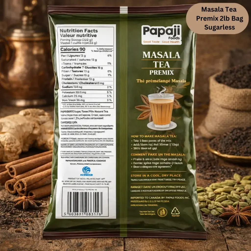 sugarless Masala Tea Premix 2lb Bag BACK.webp