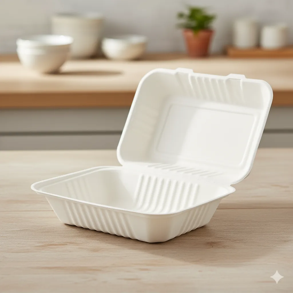 Bagasse Clamshell Container - 9"x 6" (150/case)