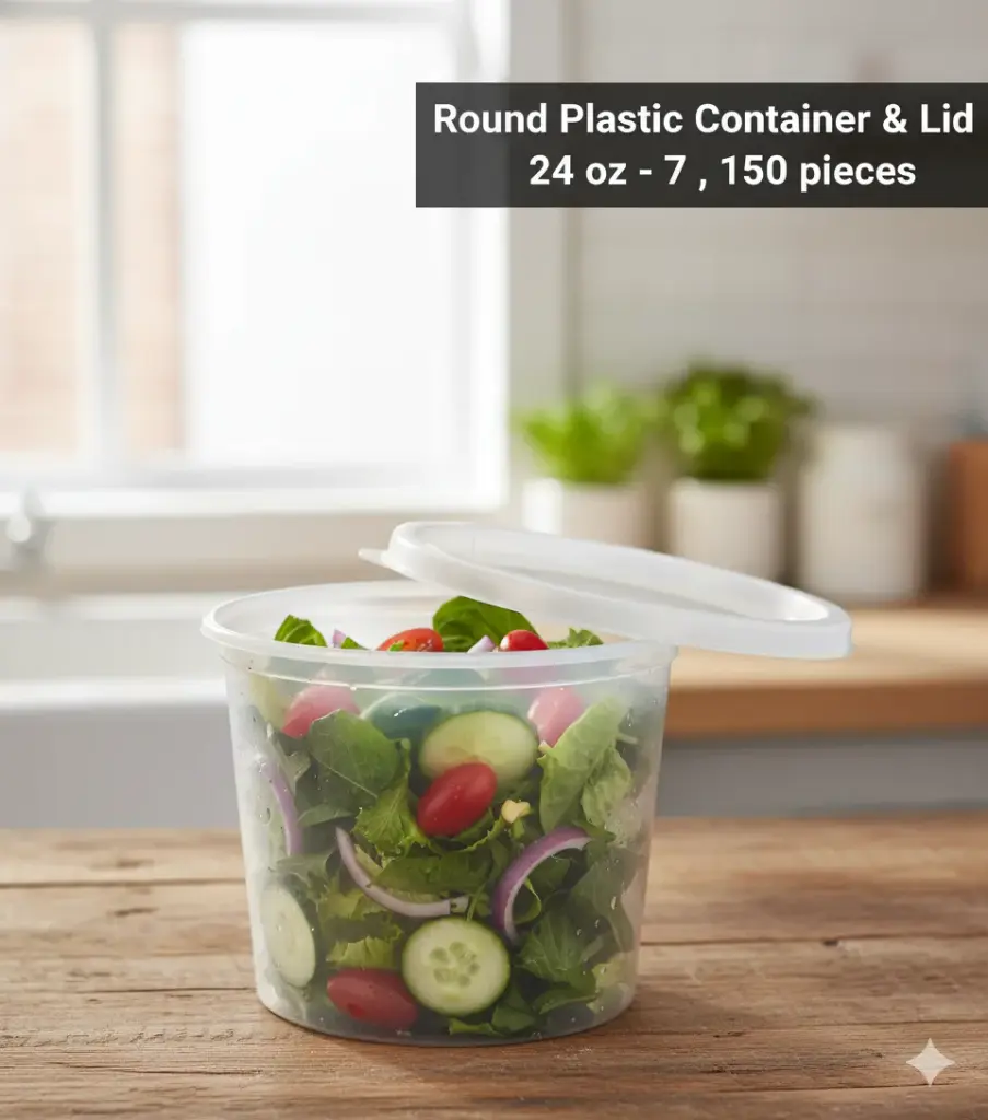 Round Plastic Container & Lid 24 oz - 7" 