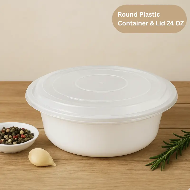 Round Plastic Container & Lid 24 oz - 7"