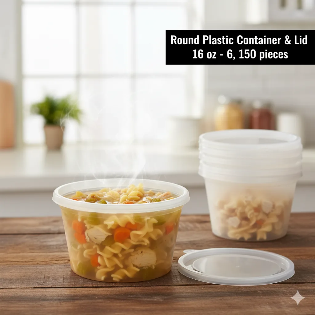 Round Plastic Container & Lid 16 oz - 6" 