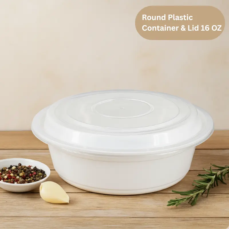 Round Plastic Container & Lid 16 oz - 6"