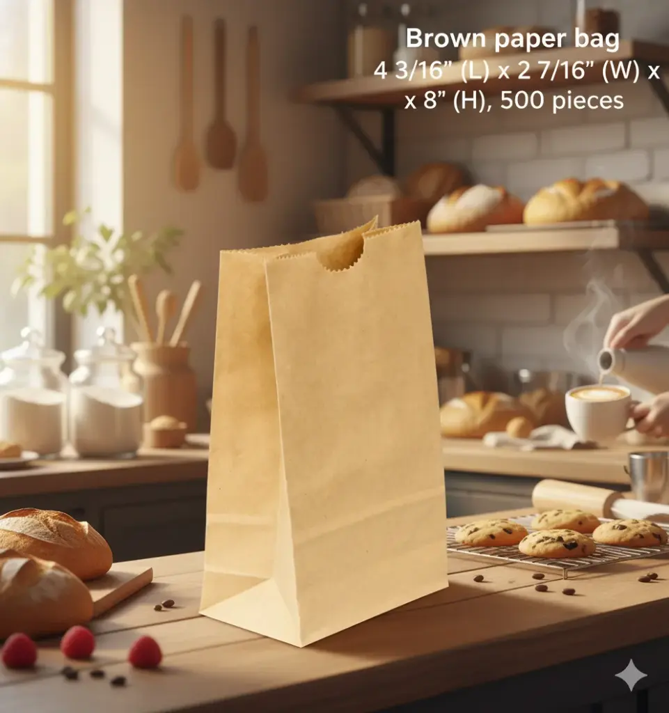 #2 Brown Paper Bags  4 3/16" (L) x 2 7/16" (W) x 8" (H)