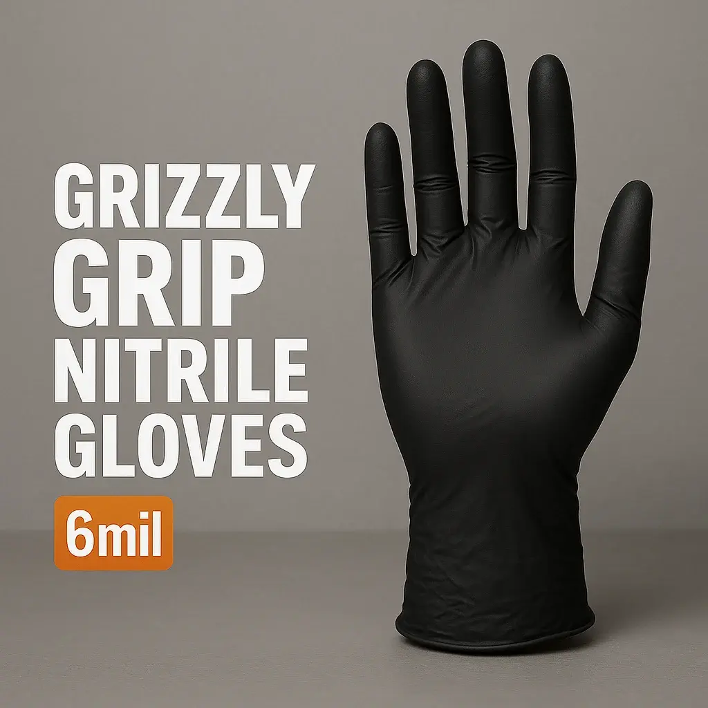 Grizzly Grip Black Nitrile Gloves (6mil)