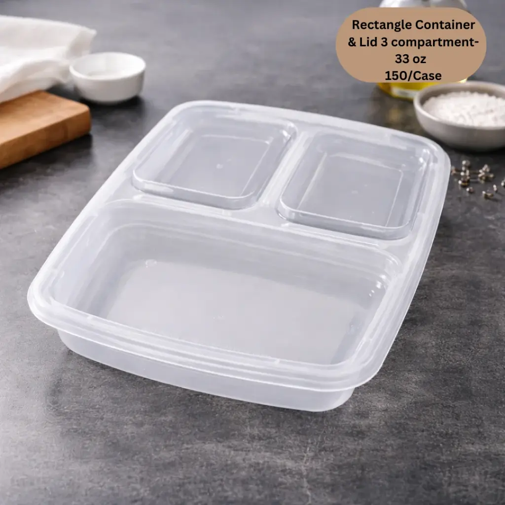 Rectangle Container & Lid 3 compartment- 33 oz  