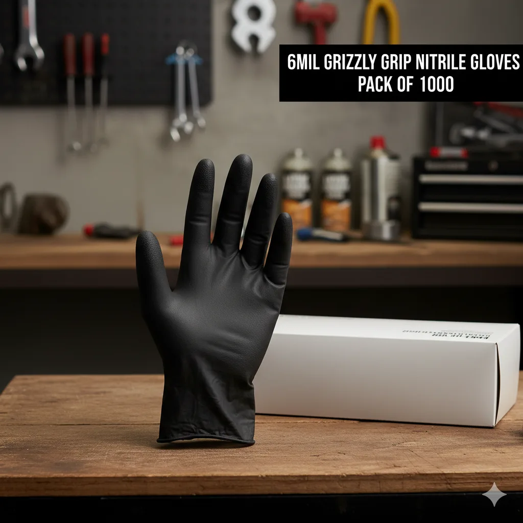 Grizzly Grip Black Nitrile Gloves (6mil) (M)
