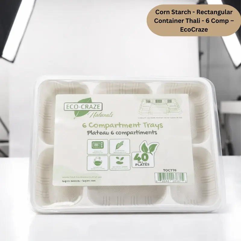 Corn Starch - Rectangular Container Thali - 6 Comp - EcoCraze